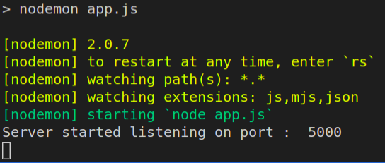 Nodemon started